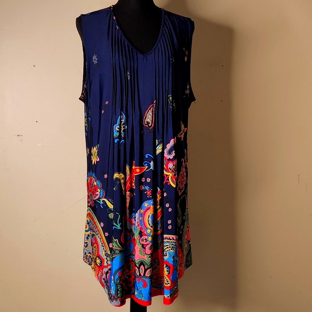 REBORN, blue  paisley print flowy mini dress size xl